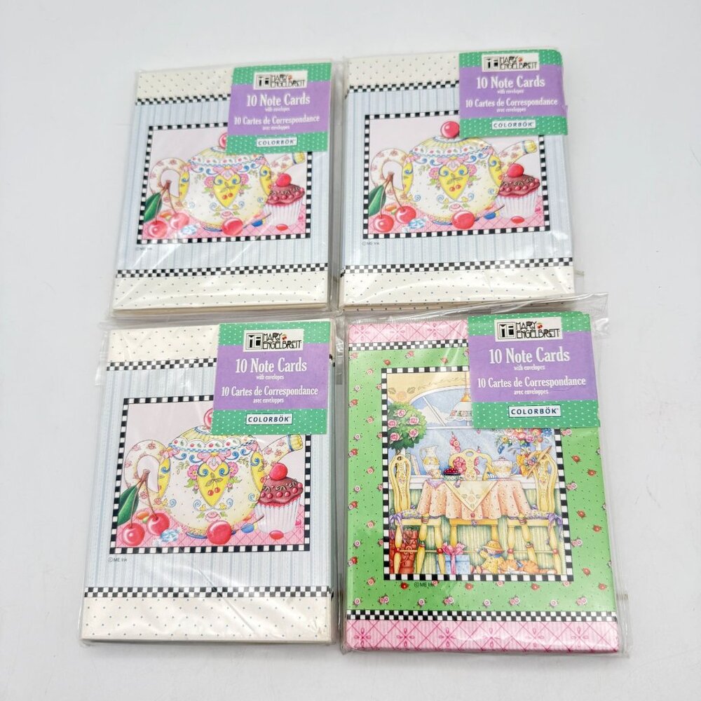 Vtg Mary Engelbreit 4 Packs of 10 Blank Note Cards (40) Envelopes Tea Party NOS